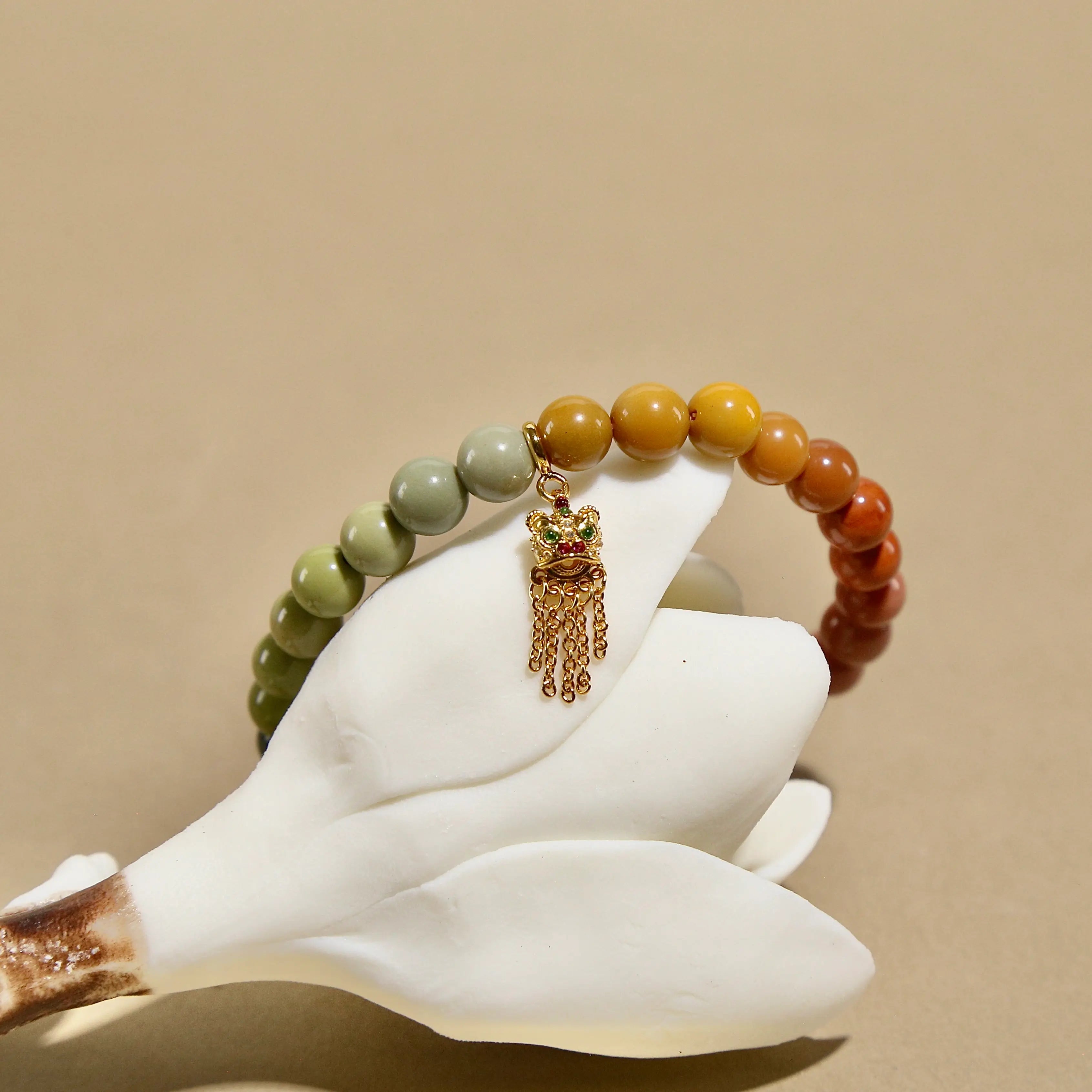 7mm Rainbow Agate Bracelet with Lucky Lion Tassel
