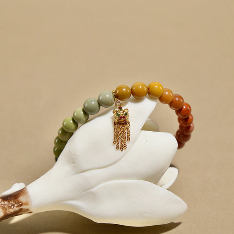 7mm Rainbow Agate Bracelet with Lucky Lion Tassel