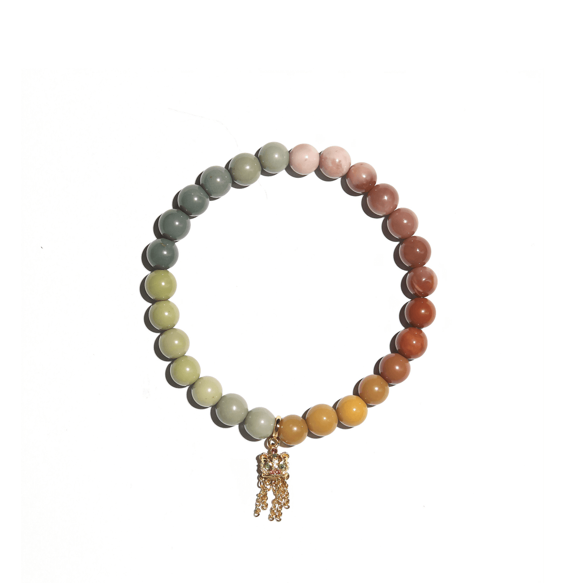 7mm Rainbow Agate Bracelet with Lucky Lion Tassel