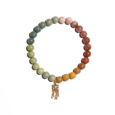 7mm Rainbow Agate Bracelet with Lucky Lion Tassel