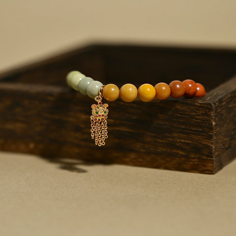 7mm Rainbow Agate Bracelet with Lucky Lion Tassel