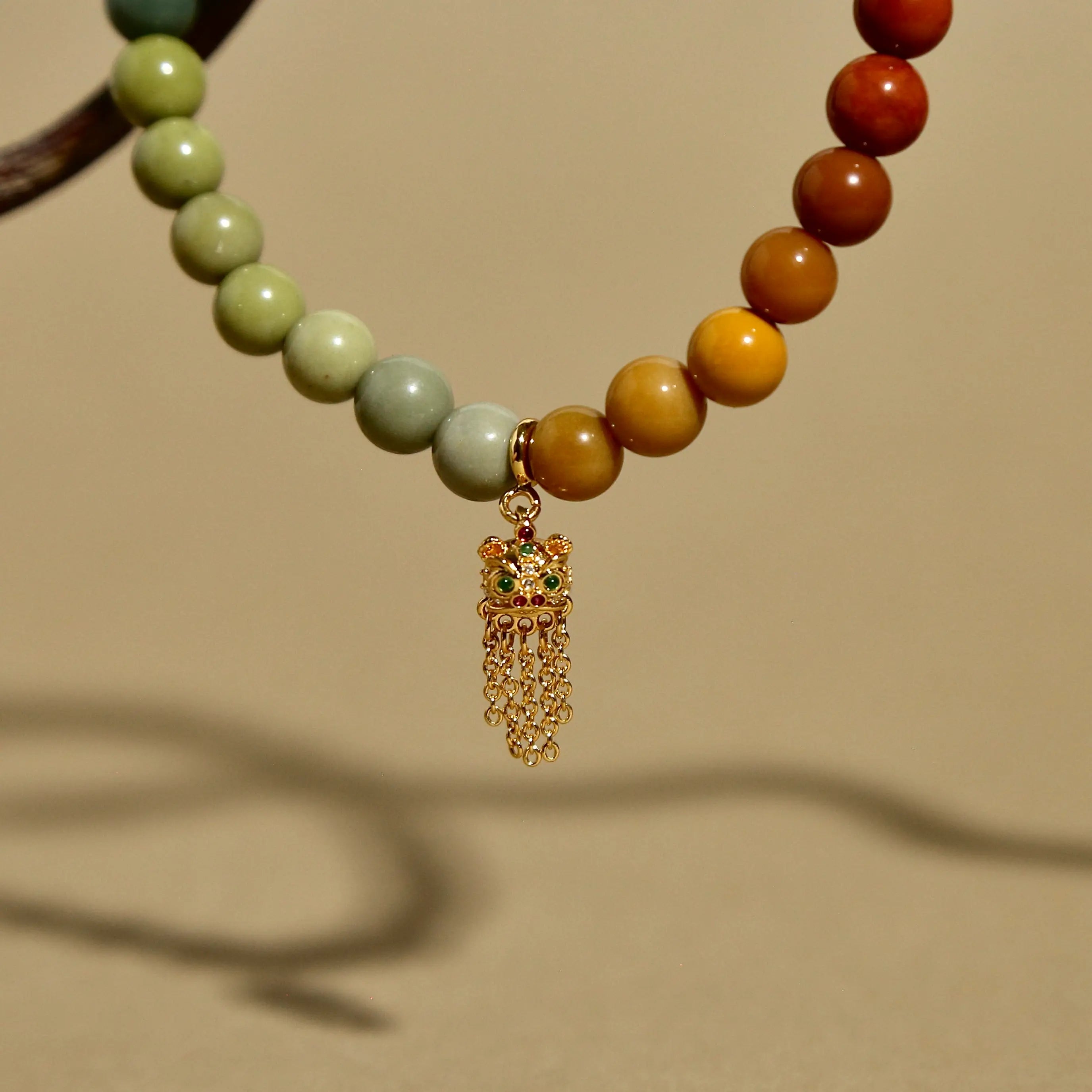 7mm Rainbow Agate Bracelet with Lucky Lion Tassel