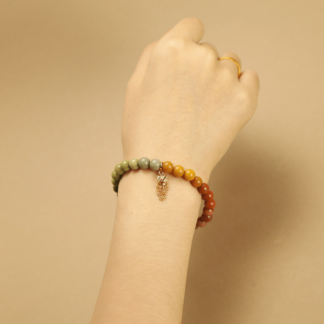 7mm Rainbow Agate Bracelet with Lucky Lion Tassel