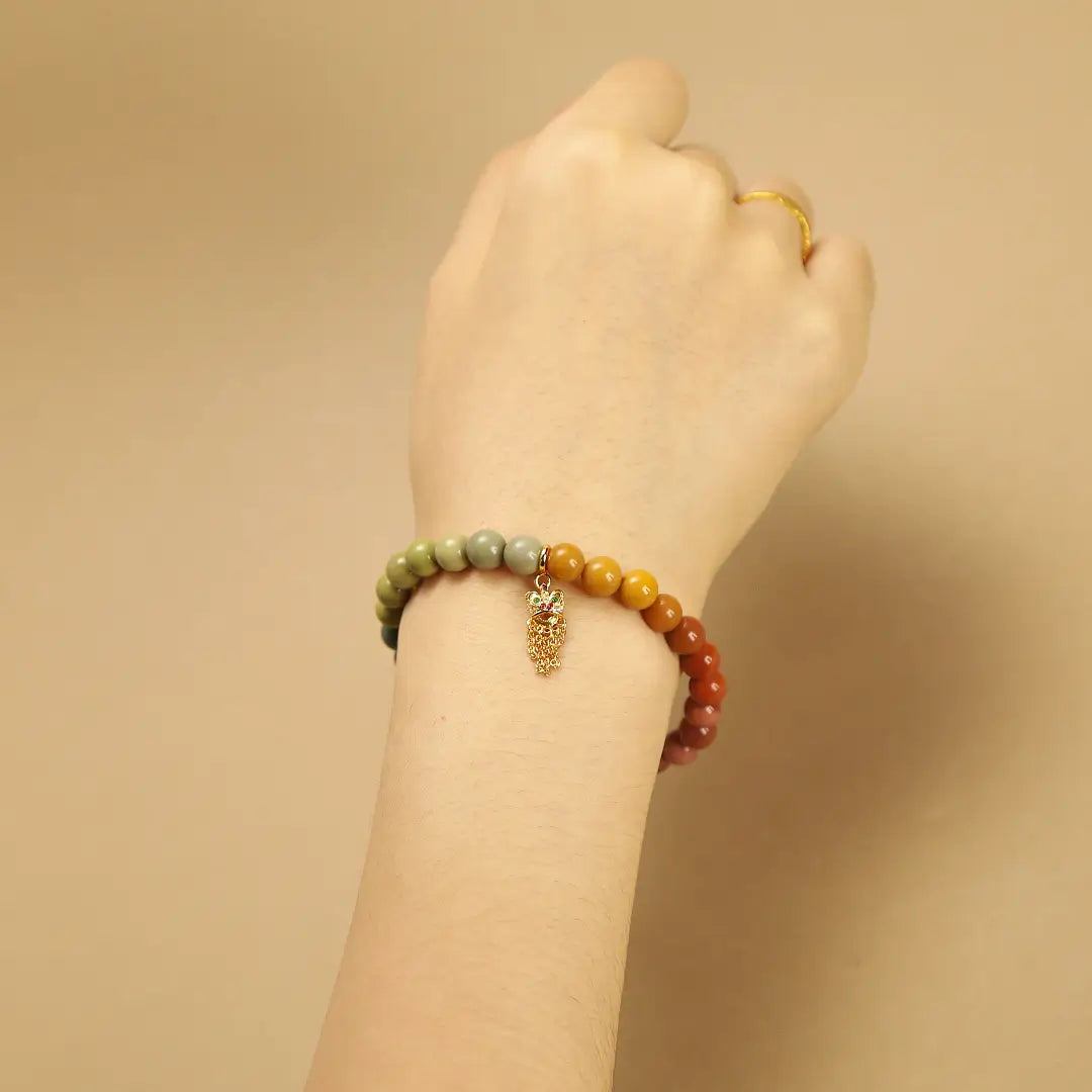 7mm Rainbow Agate Bracelet with Lucky Lion Tassel