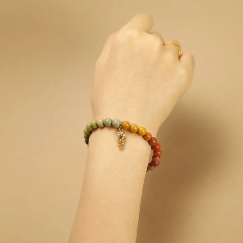 7mm Rainbow Agate Bracelet with Lucky Lion Tassel