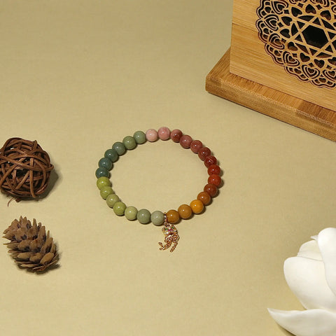 7mm Rainbow Agate Bracelet with Lucky Lion Tassel