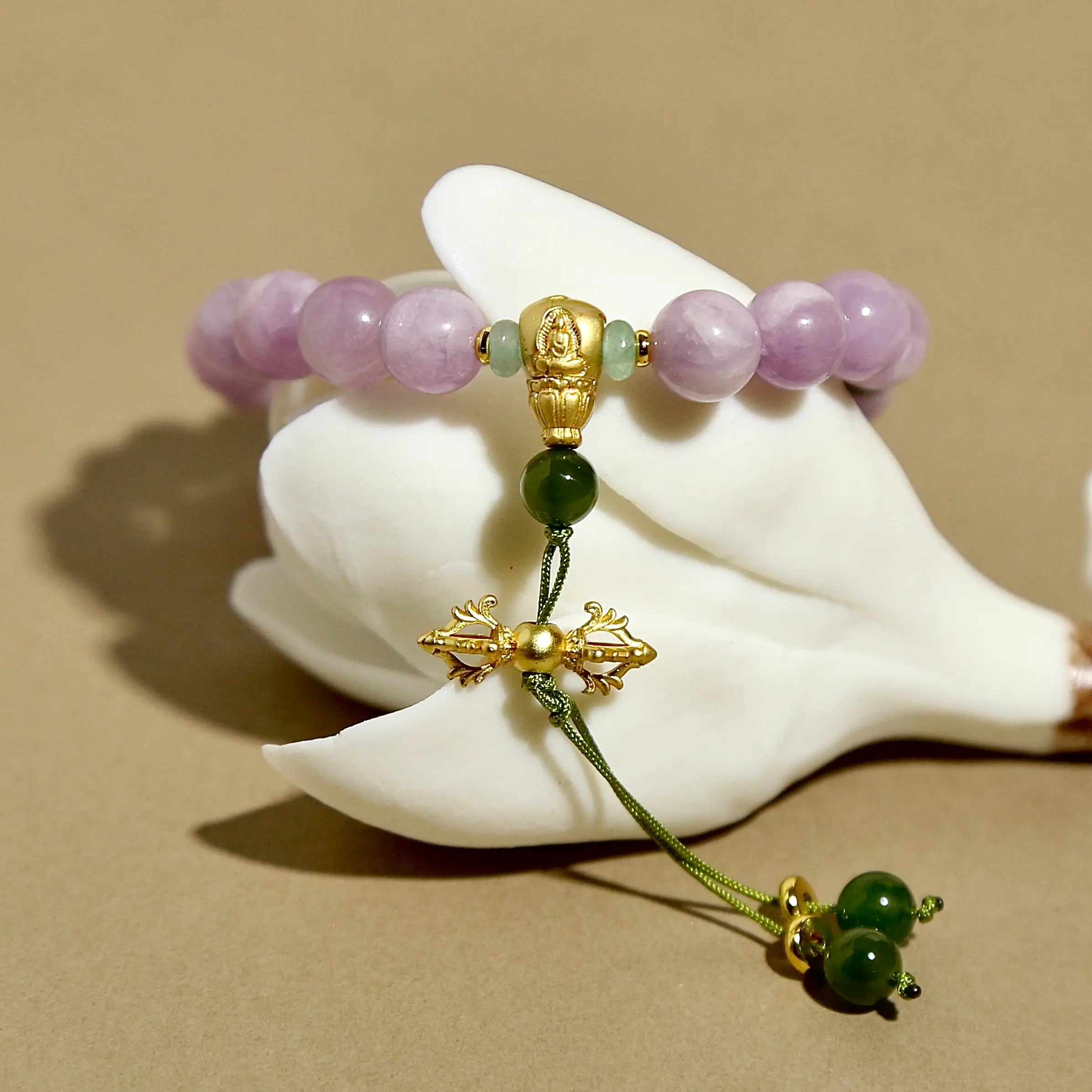 8.5mm Lepidolite Bracelet with Nameless Buddha, Designed for Healing and Love