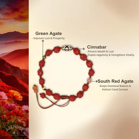 All Crystal Intentions of 8mm Cinnabar Pixiu Lion Bracelet with Jade & Wealth Charms