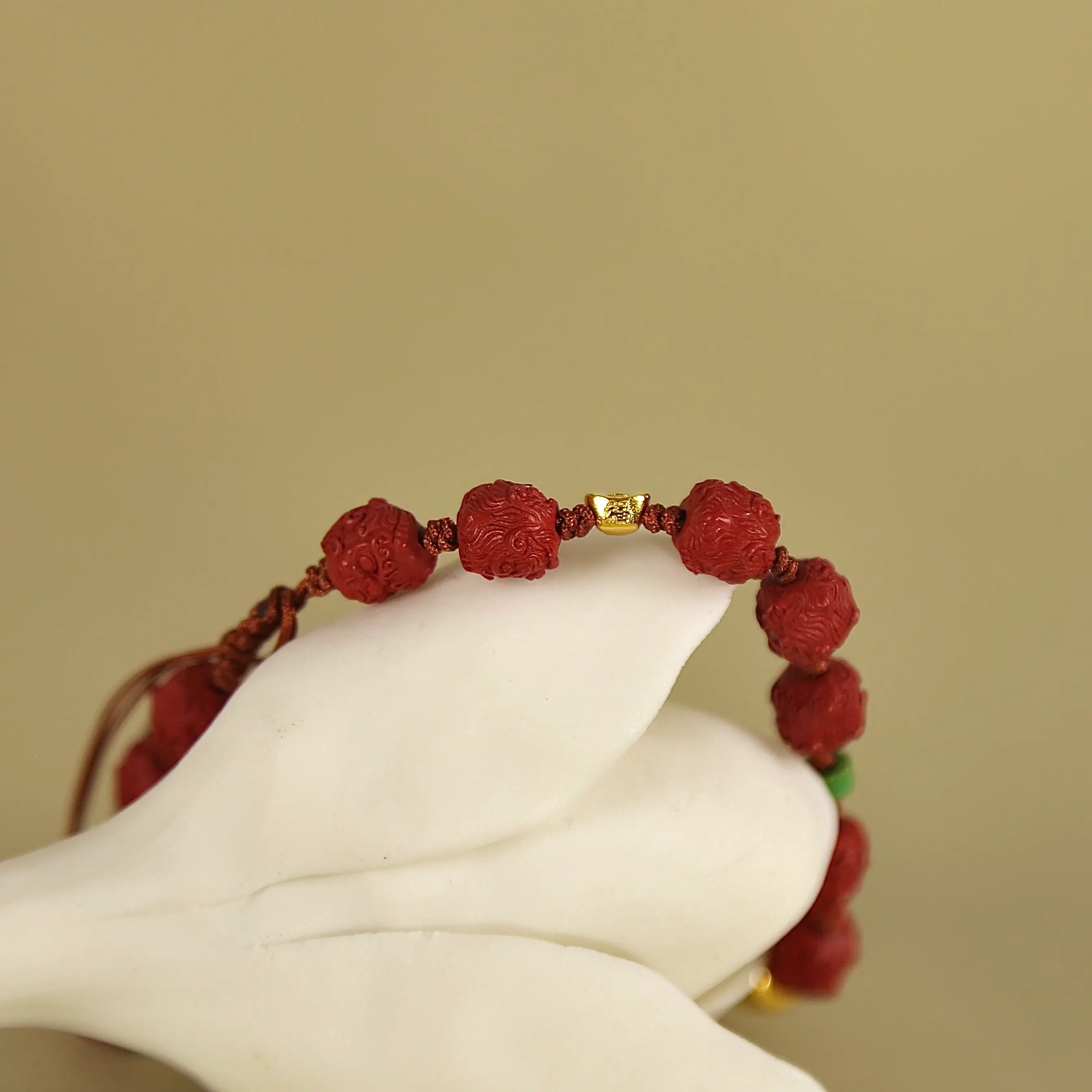 8mm Cinnabar Pixiu Lion Bracelet with Jade & Wealth Charms