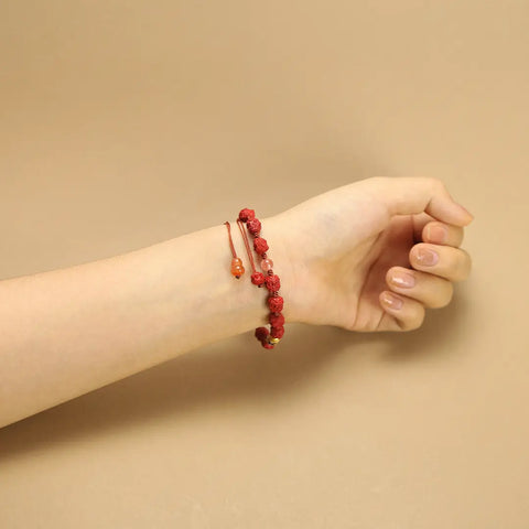 8mm Cinnabar Pixiu Lion Bracelet with Jade & Wealth Charms