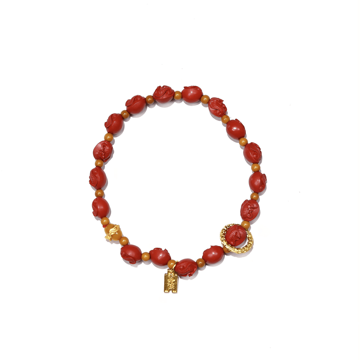 8mm Cinnabar Snake Talisman Bracelet with Amber & Ancient Coin, Designed for Wealth and Protection