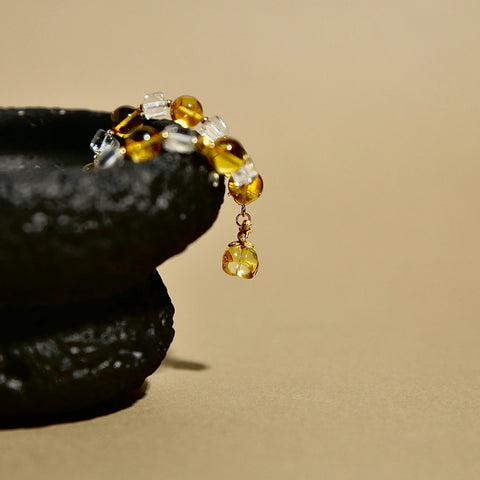 8mm Flower Amber Bracelet with Golden Osmanthus Amber Pendant