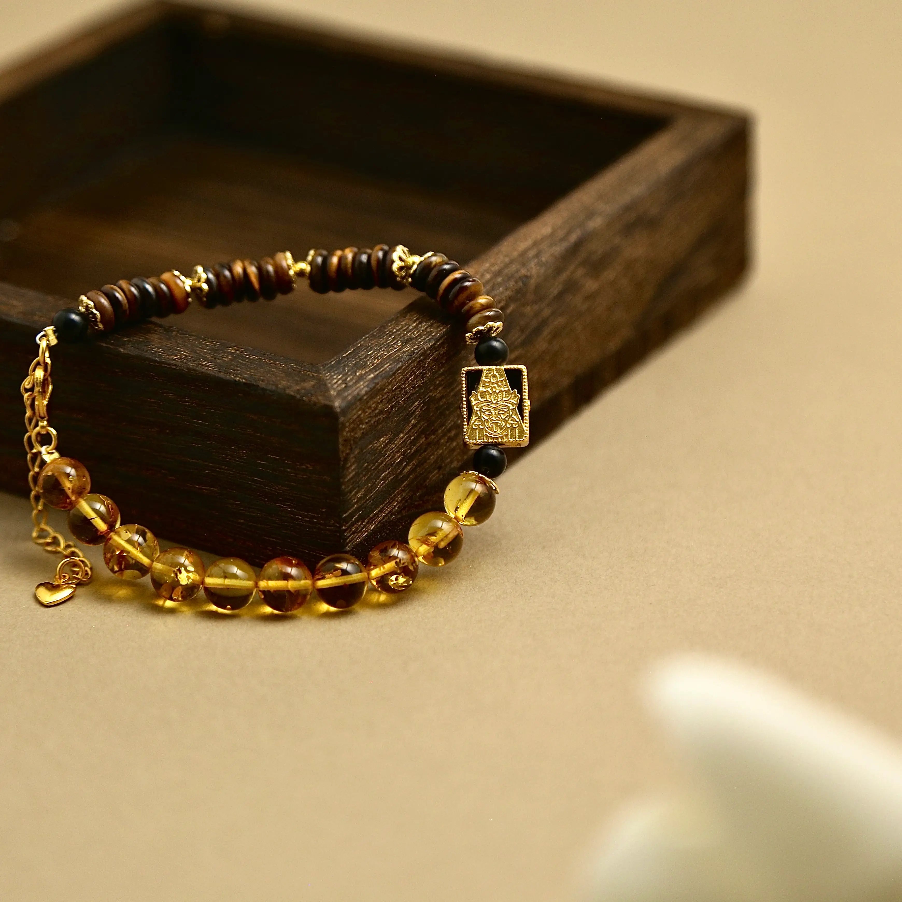 8mm Natural Flower Amber & Tiger Eye Bracelet | Zambala Buddha Protection