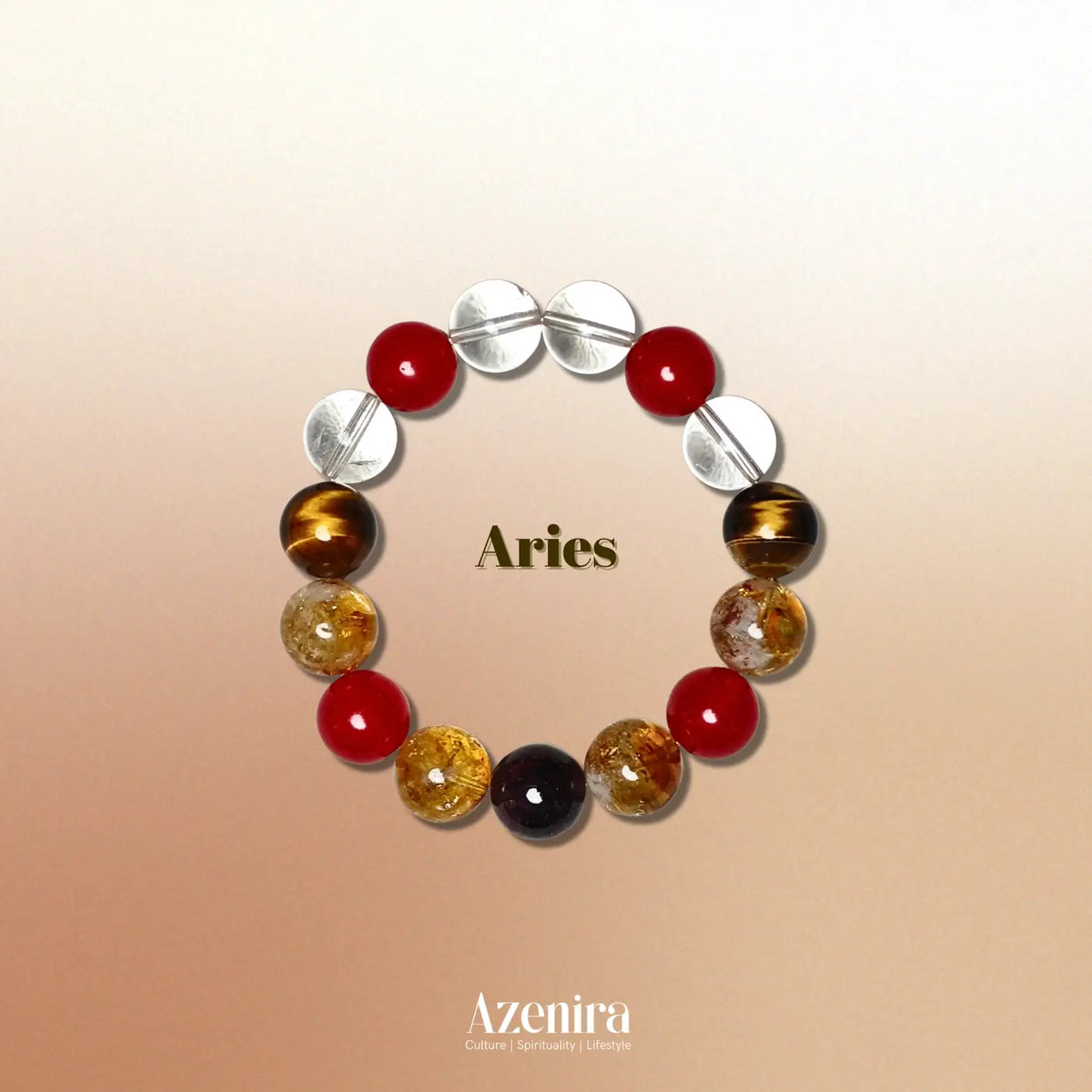 Aries Zodiac Crystal Bracelet with Red Carnelian, Tiger's Eye and Citrine Phantom Quartz.