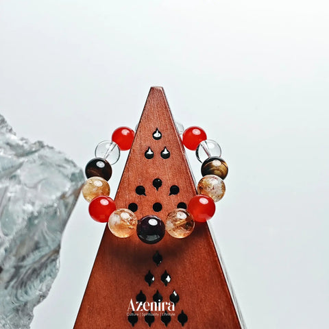 Aries Zodiac Crystal Bracelet with Red Carnelian, Tiger's Eye and Citrine Phantom Quartz,Designed for Wealth and Success,Fine Gifts.