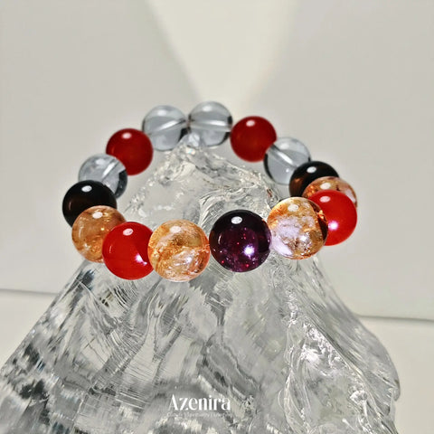 Aries Zodiac Crystal Bracelet with Red Carnelian, Tiger's Eye and Citrine Phantom Quartz,Designed for Protection and Clearness,Fine Gifts.
