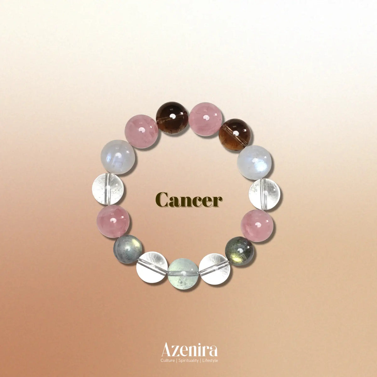 Cancer Zodiac Crystal Bracelet with Moonstone, Aquamarine, Rose Quartz and Labradorite.