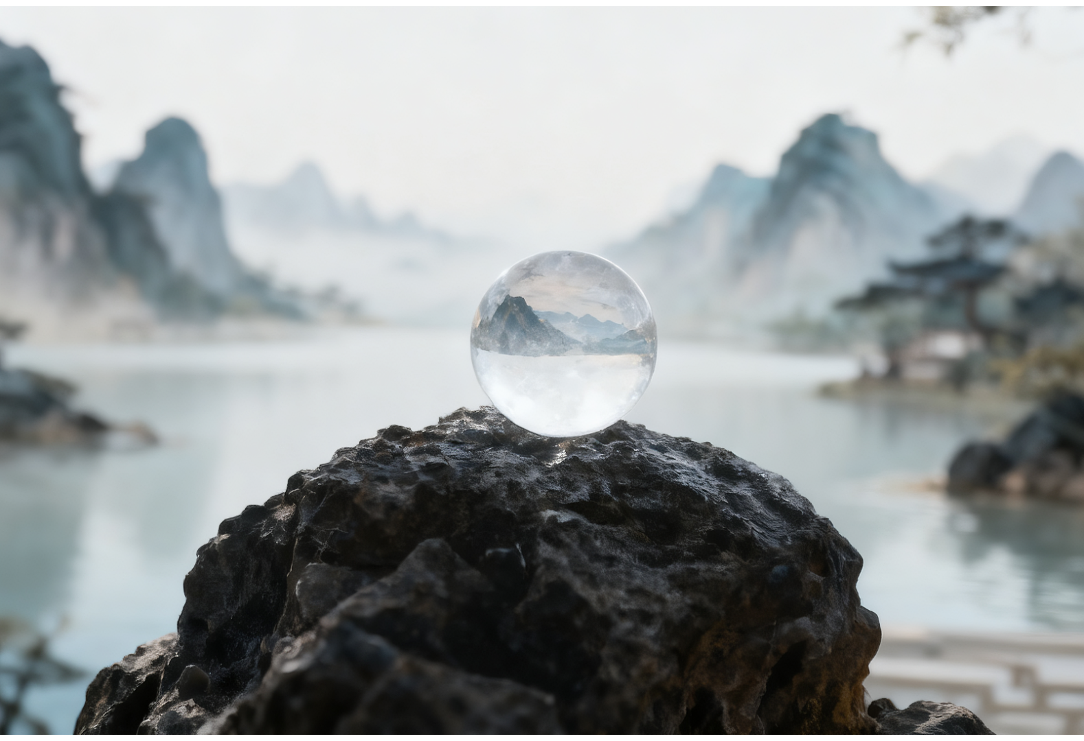 Clear Quartz Bead Displayed on Stone, which Symbolizes Blessings and  Harmony