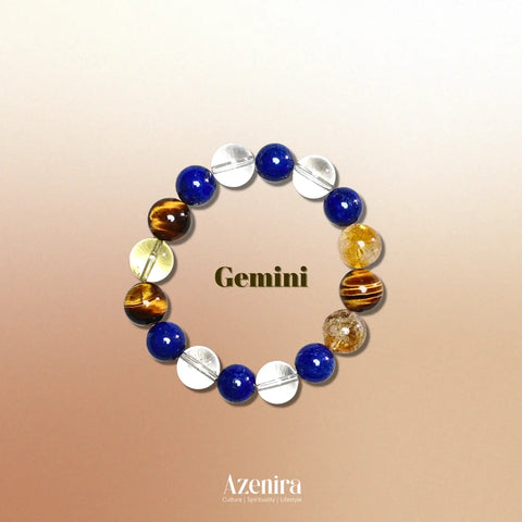 Gemini Zodiac Crystal Bracelet with Lapis Lazuli, Citrine, Tiger’s Eye and Citrine Phantom Quartz.