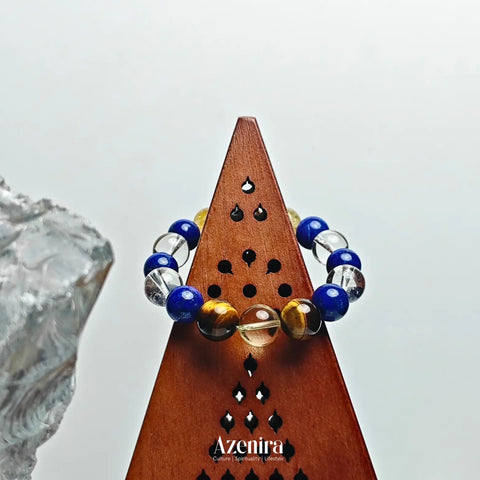 Gemini Zodiac Crystal Bracelet with Lapis Lazuli, Citrine, Tiger’s Eye and Citrine Phantom Quartz,Designed for Protection & Clearness,Fine Gifts.