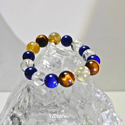 Gemini Zodiac Crystal Bracelet with Lapis Lazuli, Citrine, Tiger’s Eye and Citrine Phantom Quartz,Designed for Wealth and Success,Fine Gifts.