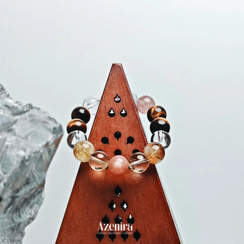 Leo Zodiac Crystal Bracelet with Sunstone, Strawberry Quartz, Citrine and Citrine Phantom Quartz,Designed for Wealth and Success,Fine Gifts.