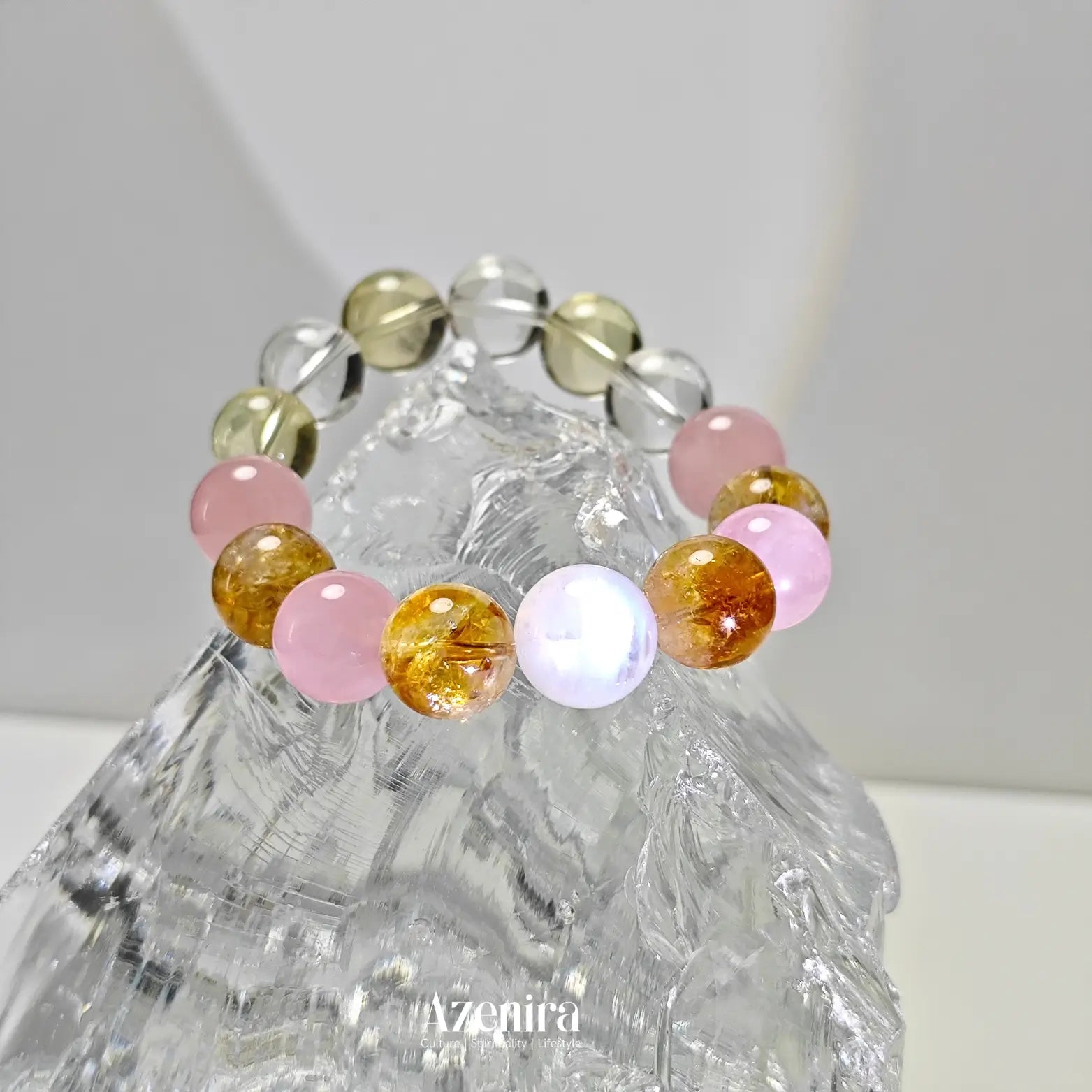 Taurus Zodiac Crystal Bracelet with Rose Quartz, Moonstone, Citrine and Citrine Phantom Quartz,Designed for Wealth and Success,Fine Gifts.
