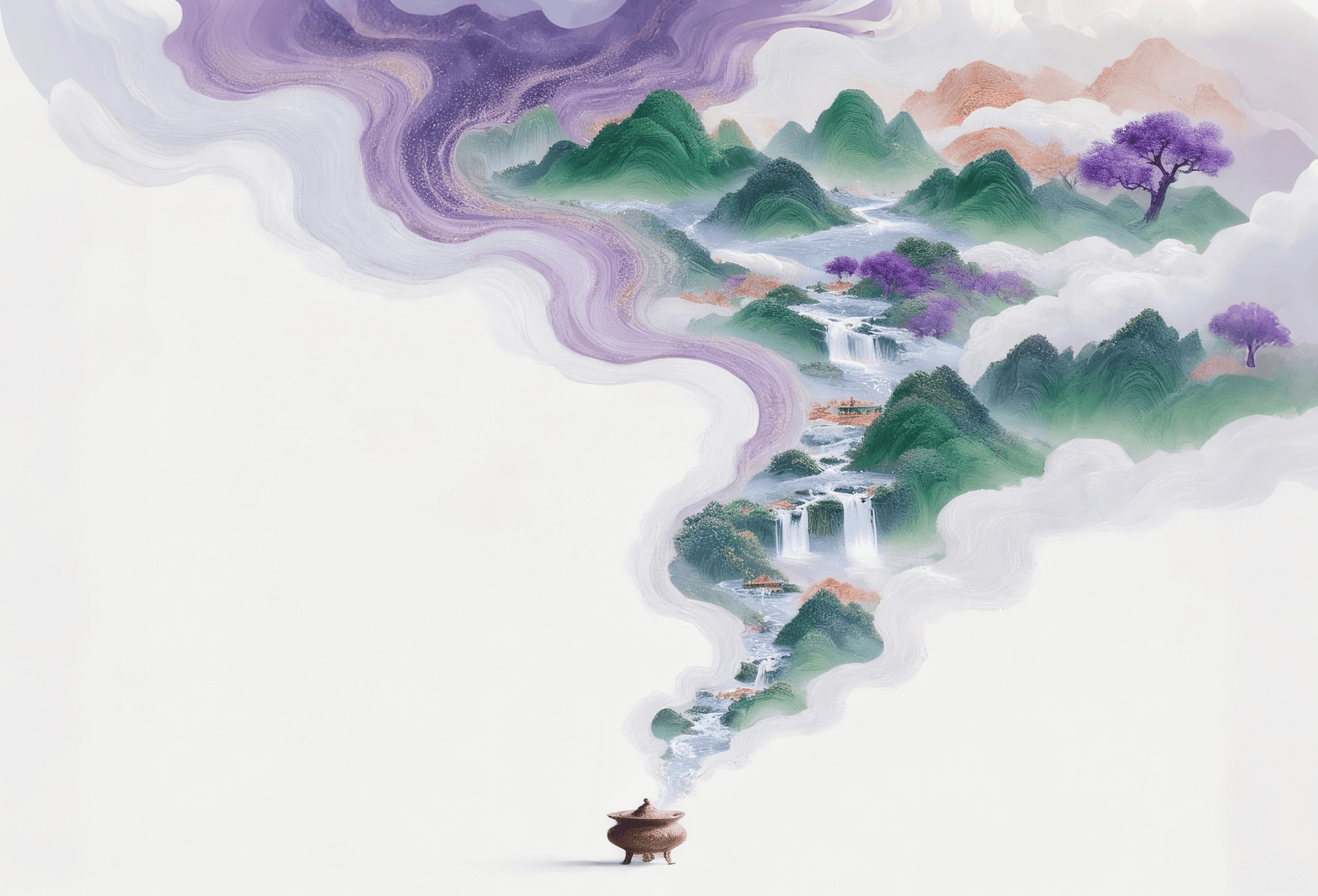 The Smoke from the Incense Burner shows the Beautiful Scenery of Mountains and Flowing Water