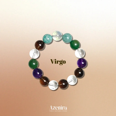 Virgo Zodiac Crystal Bracelet and Amazonite, Aquamarine, Aventurine and Amethyst.